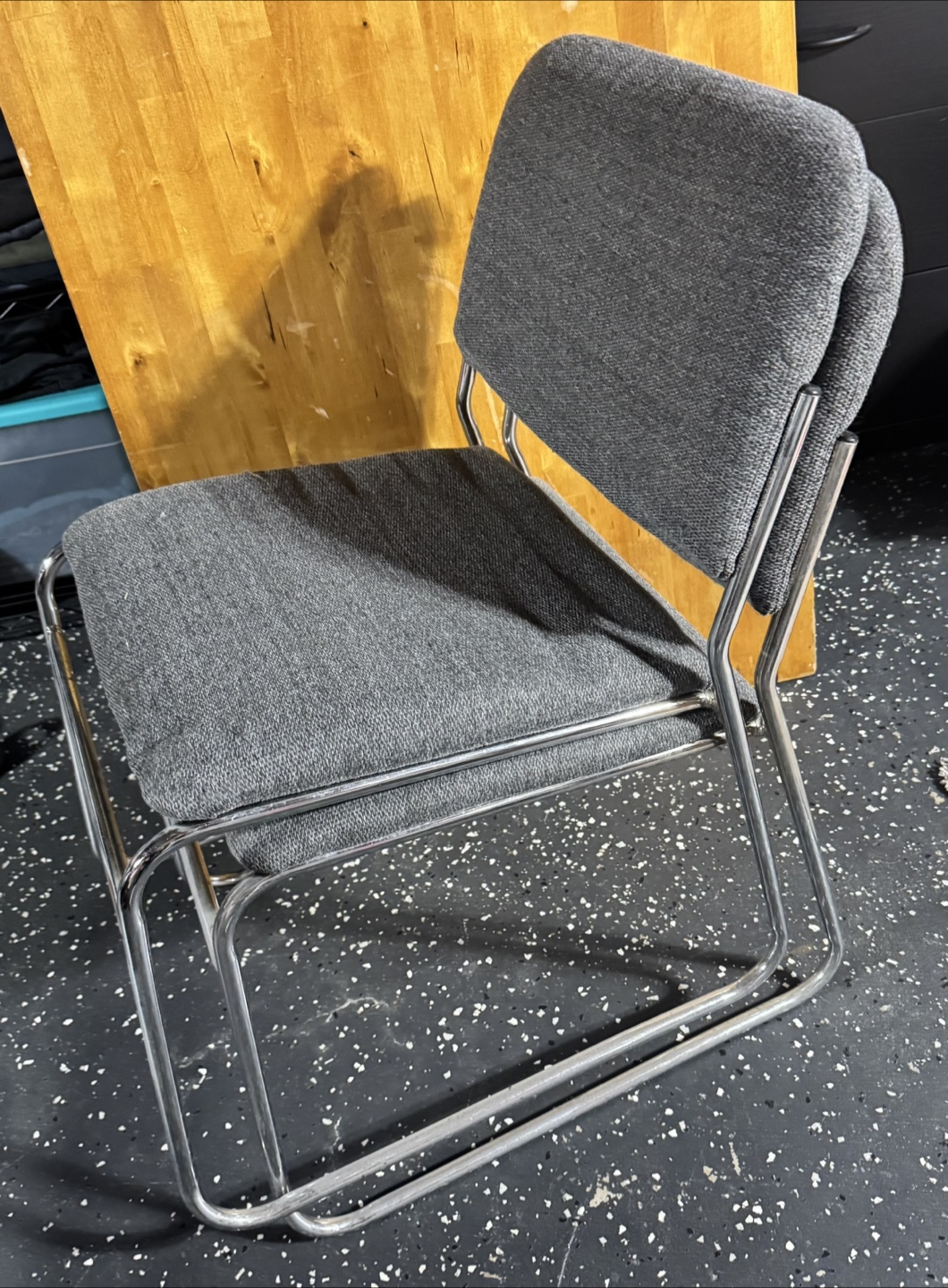 Set of Chrome and Gray Fabric Stacking Chairs - photo 4