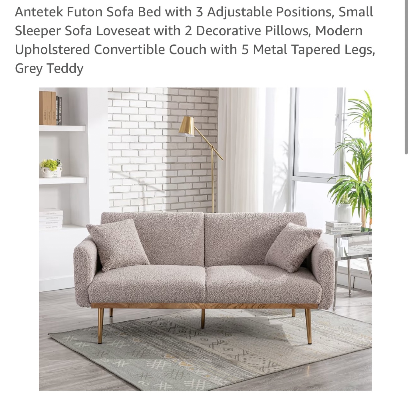 Antetek Futon Sofa Bed - Grey Teddy