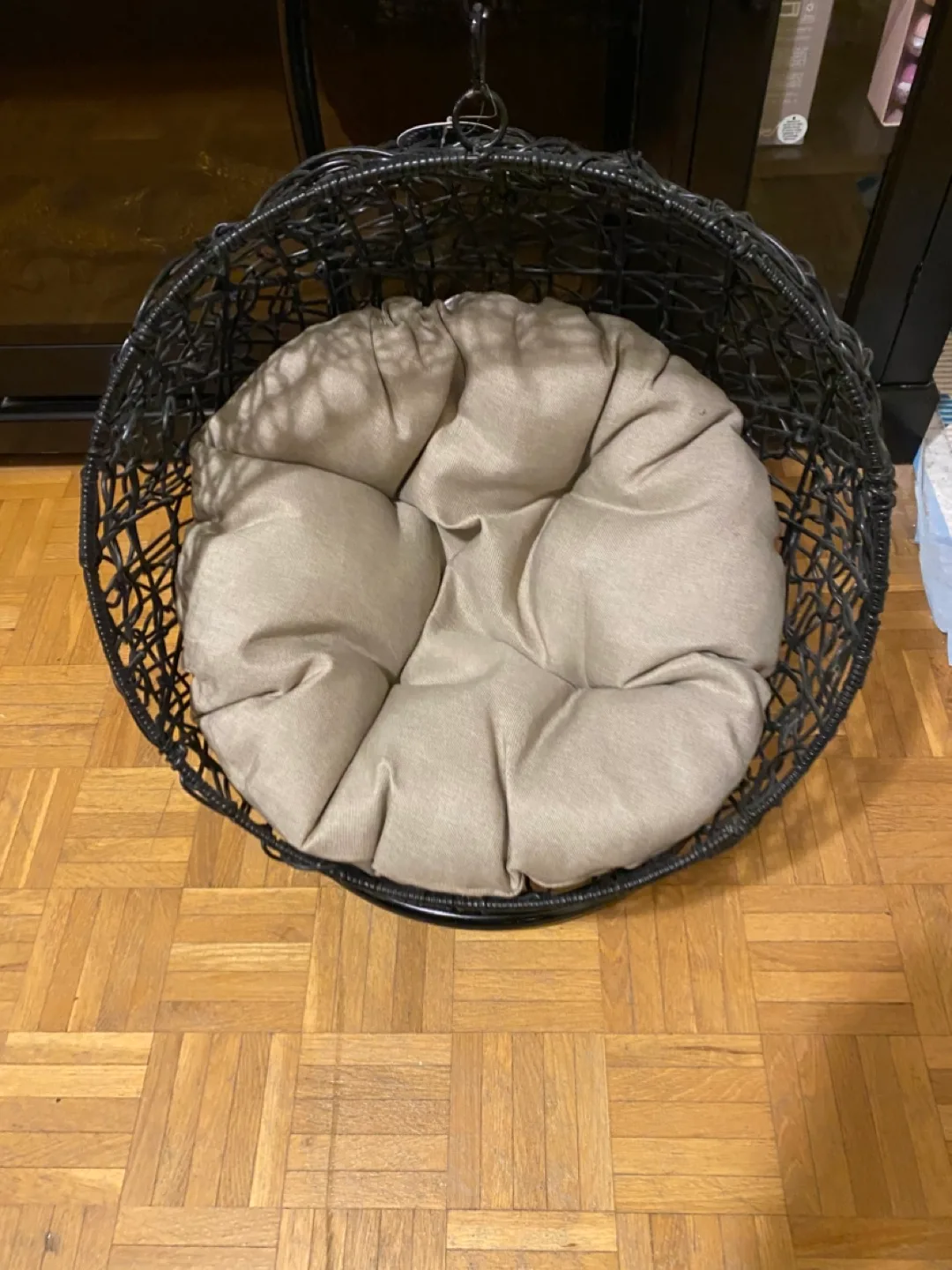 Black Hanging Chair with Beige Cushion for cats thumbnail