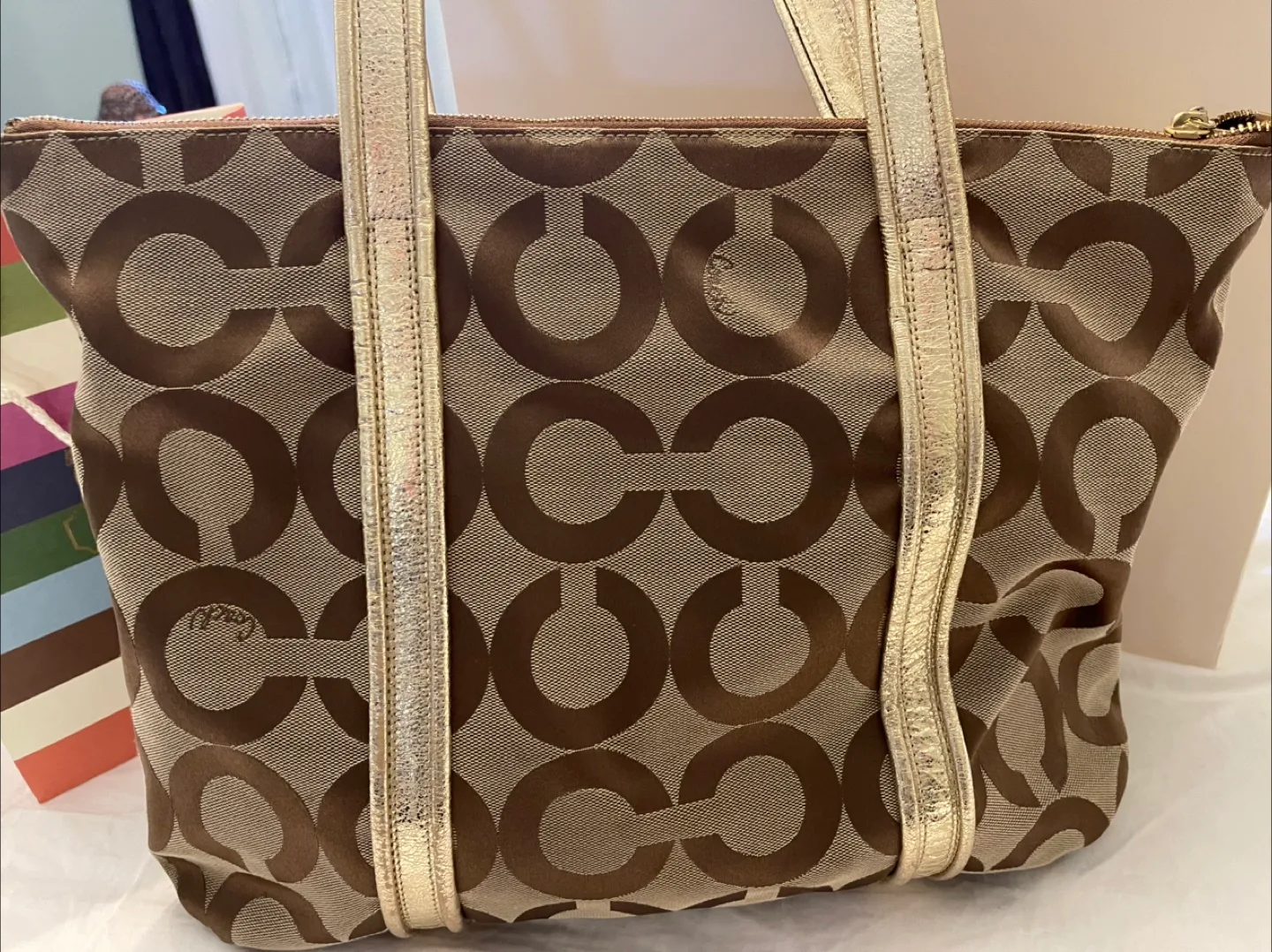 Authentic COACH Op Art Poppy tote bag canvas Style #13826 image indicator(3)