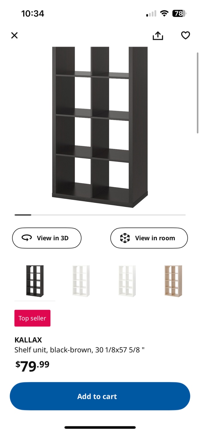 IKEA KALLAX 8 Cube Shelving Unit - Black-Brown