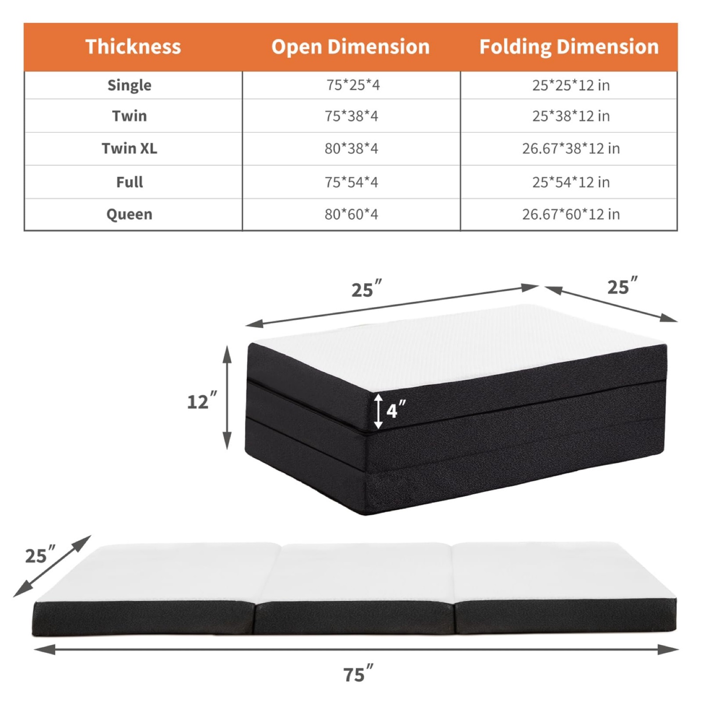 Simple Deluxe Folding Mattress Single 4-Inch, Tri-Fold - photo 3