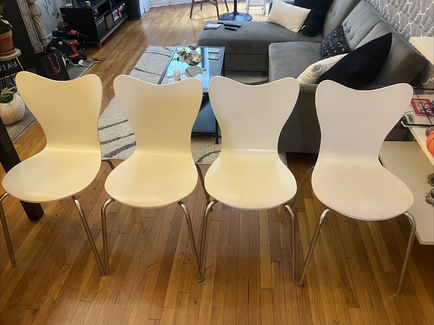 Set of Four Modern White Dining Chairs