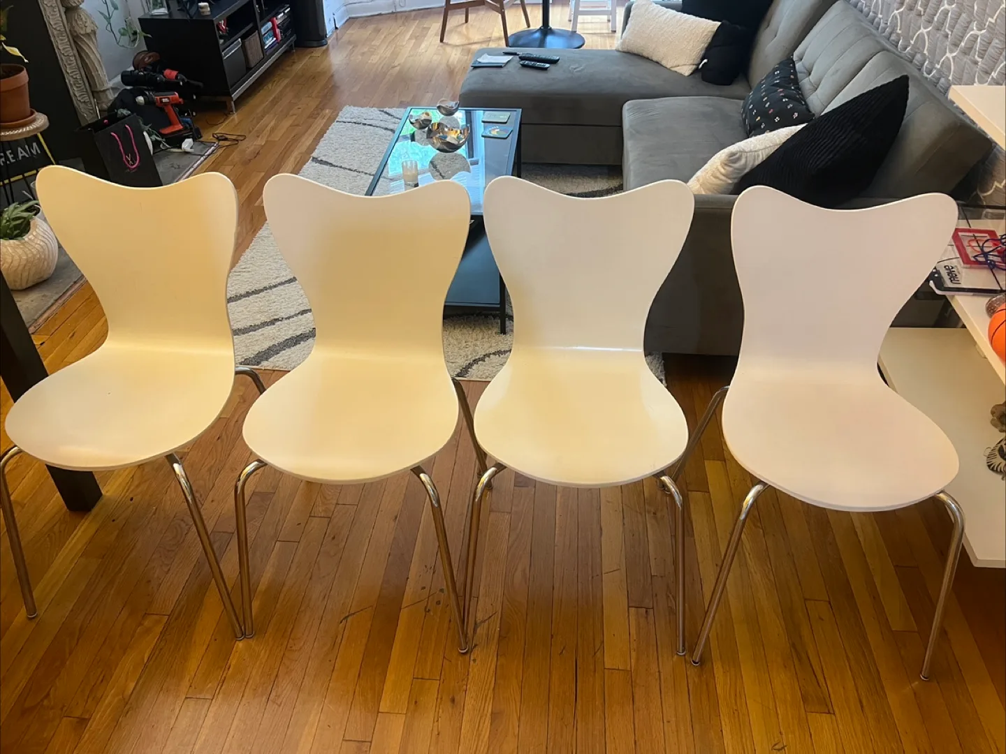 Set of Four Modern White Dining Chairs thumbnail