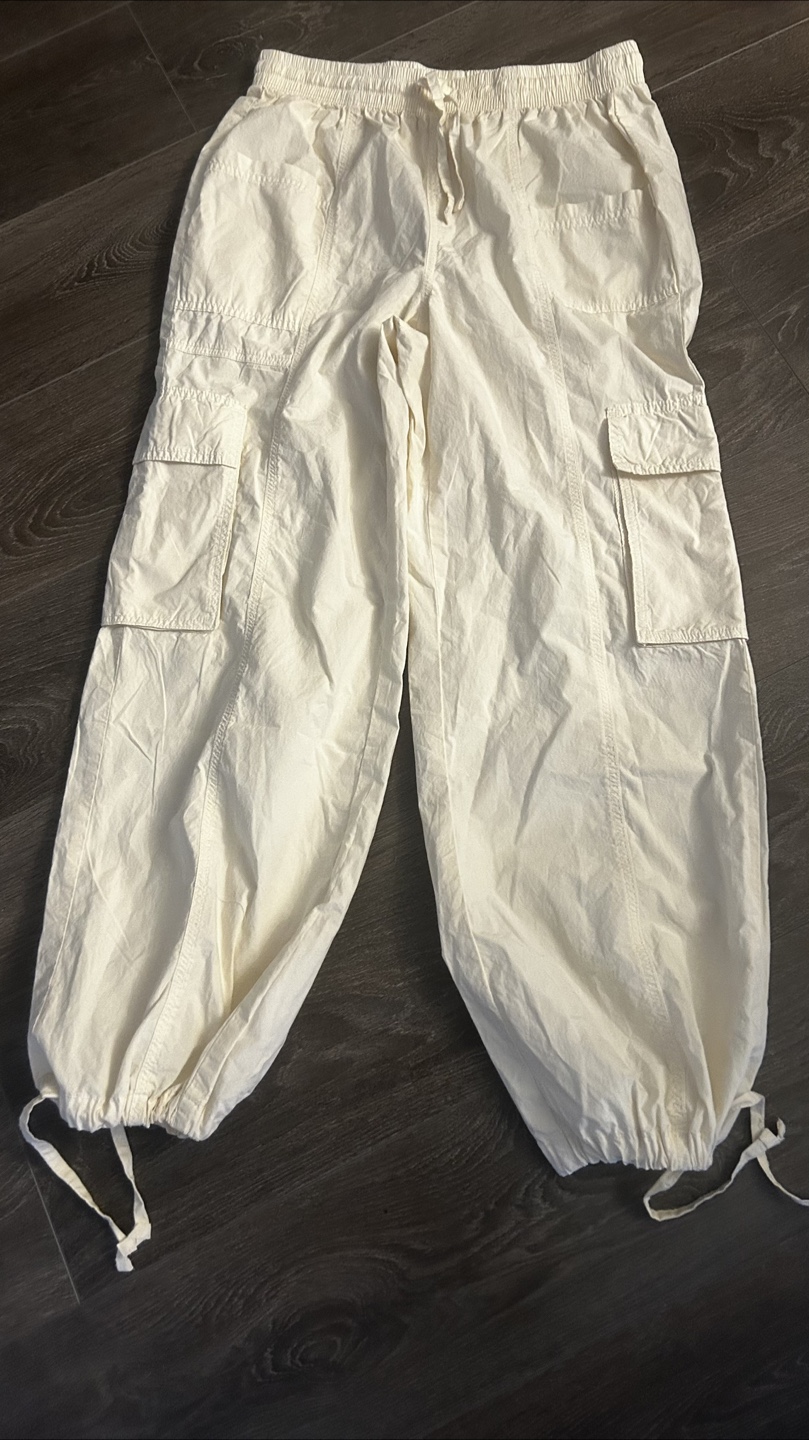 Women's White Cargo Pants with Drawstrings
