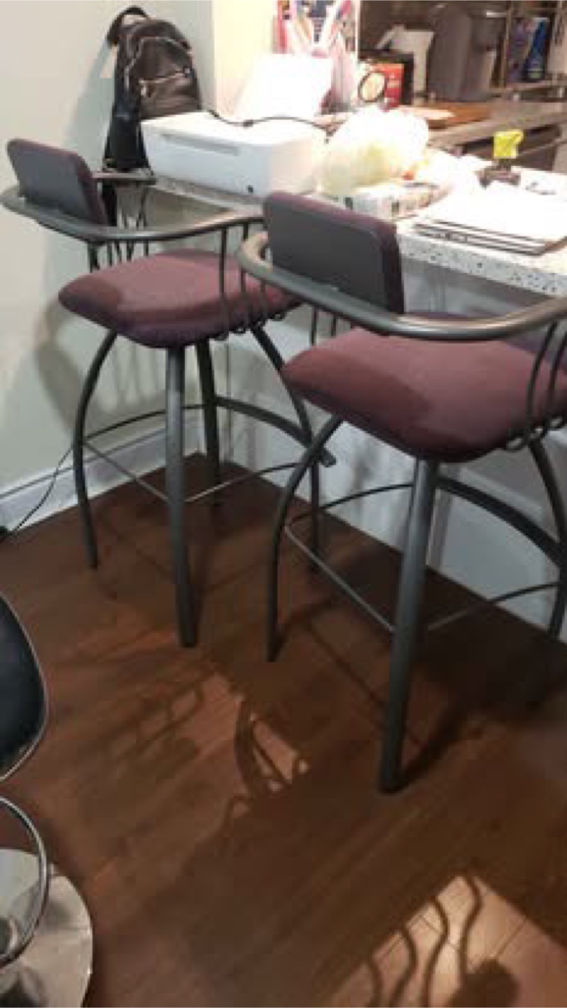 Pair of Purple Bar Stools with Metal Frame