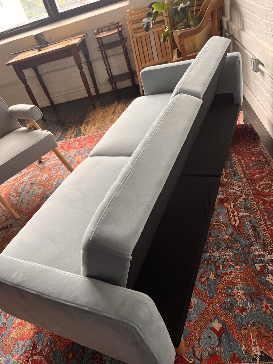 Light Blue Velvet Futon Sofa - photo 3