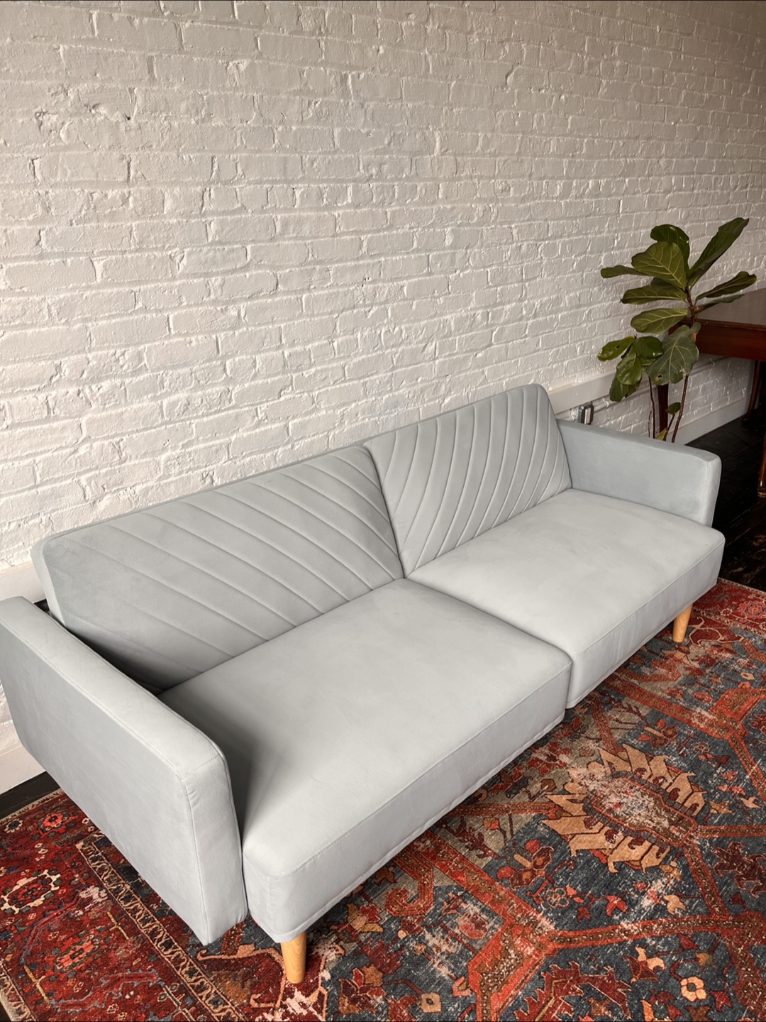 Light Blue Velvet Futon Sofa