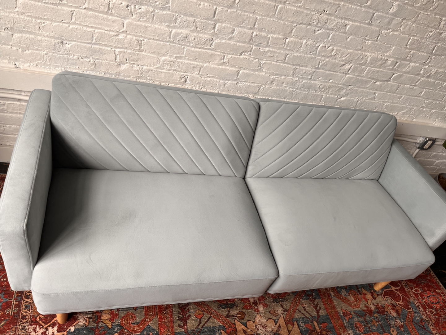 Light Blue Velvet Futon Sofa - photo 2