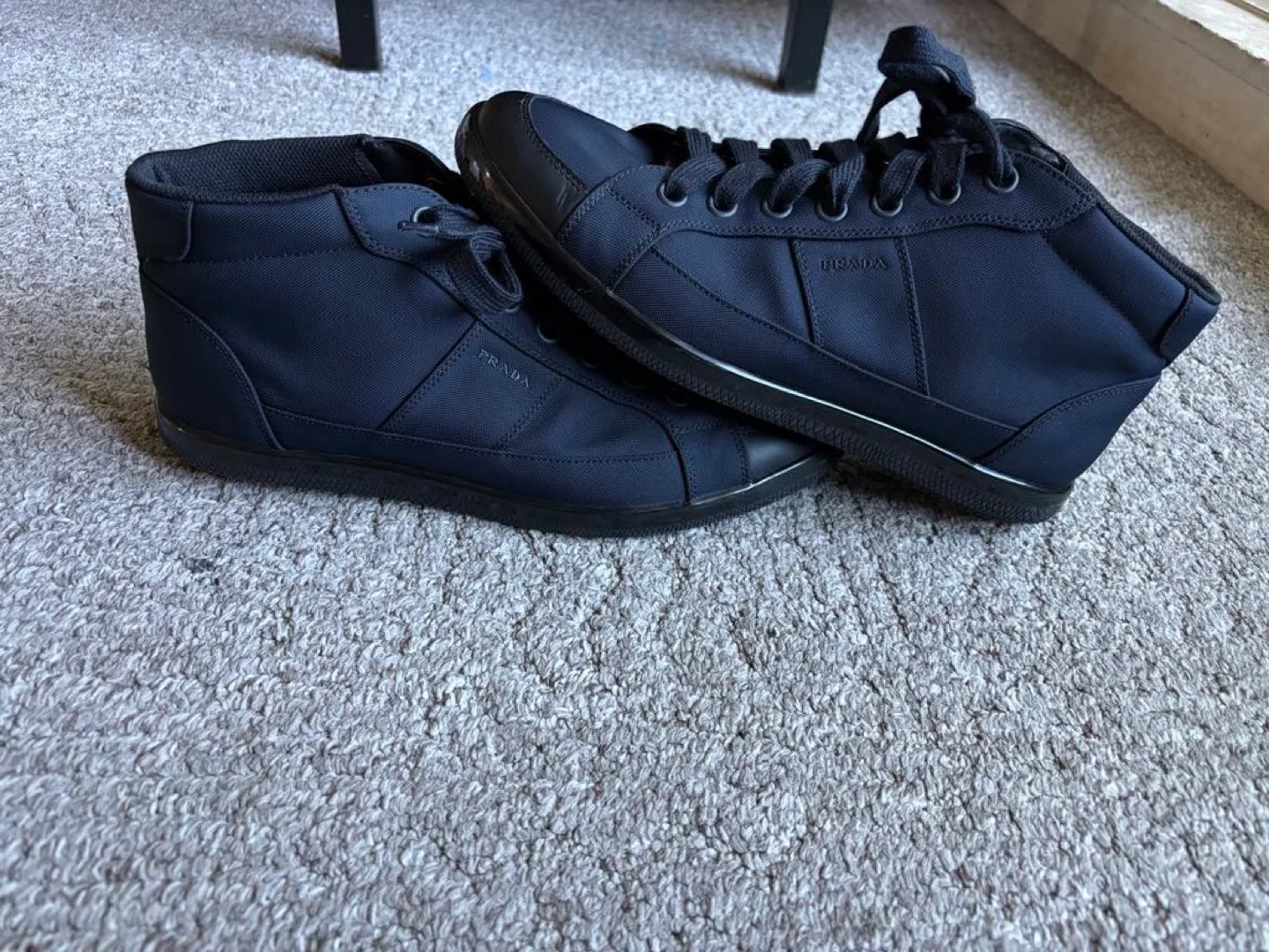 Prada Men's Navy Blue High-Top Sneakers image indicator(3)