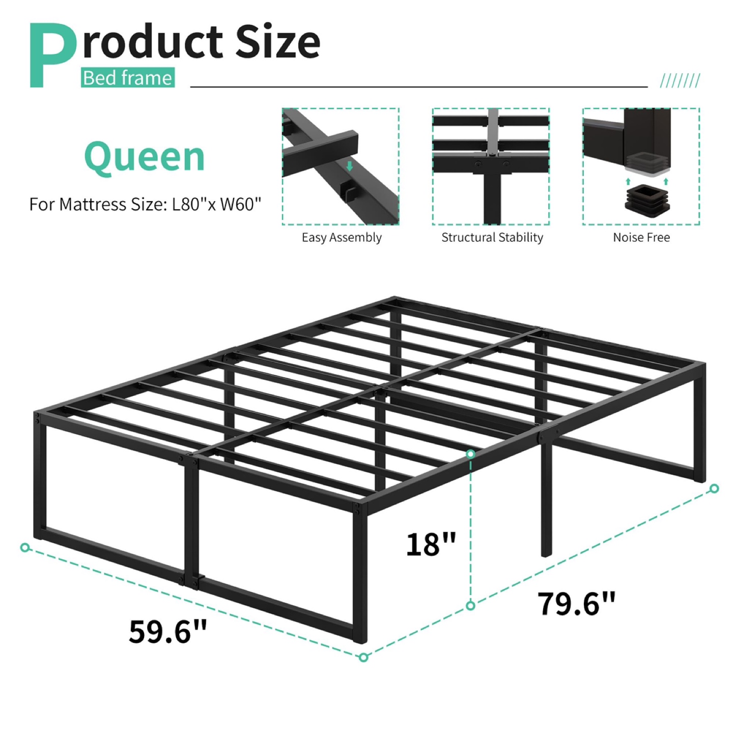 OPEN BOX Lutown-Teen 18 Inch Queen Bed Frame Heavy Duty - photo 2