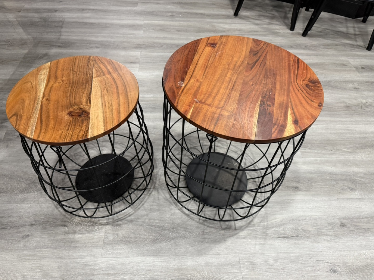 Set of Two Industrial-Style Side Tables with storage