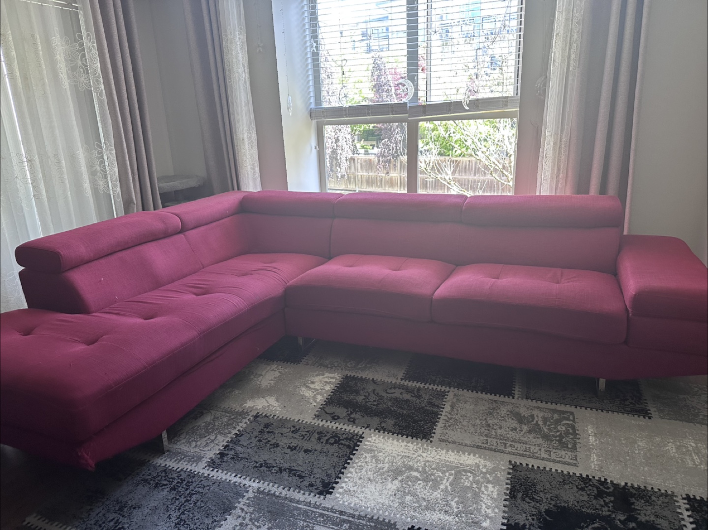 L-Shaped Burgundy Sectional Sofa - photo 2