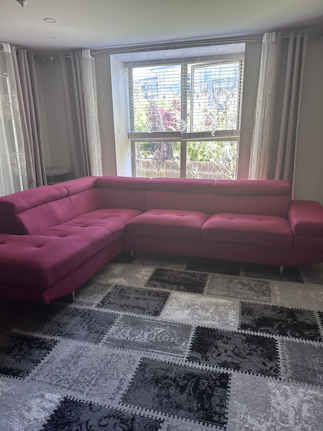 L-Shaped Burgundy Sectional Sofa