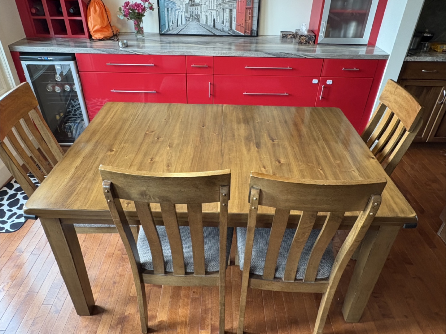 Extendable Dining Table Set with Bench and 6 Chairs