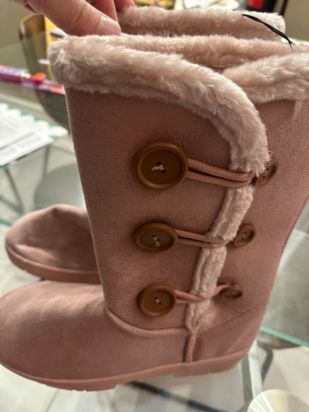 Women's Size 8 Pink Faux Suede Winter Boots image indicator(2)