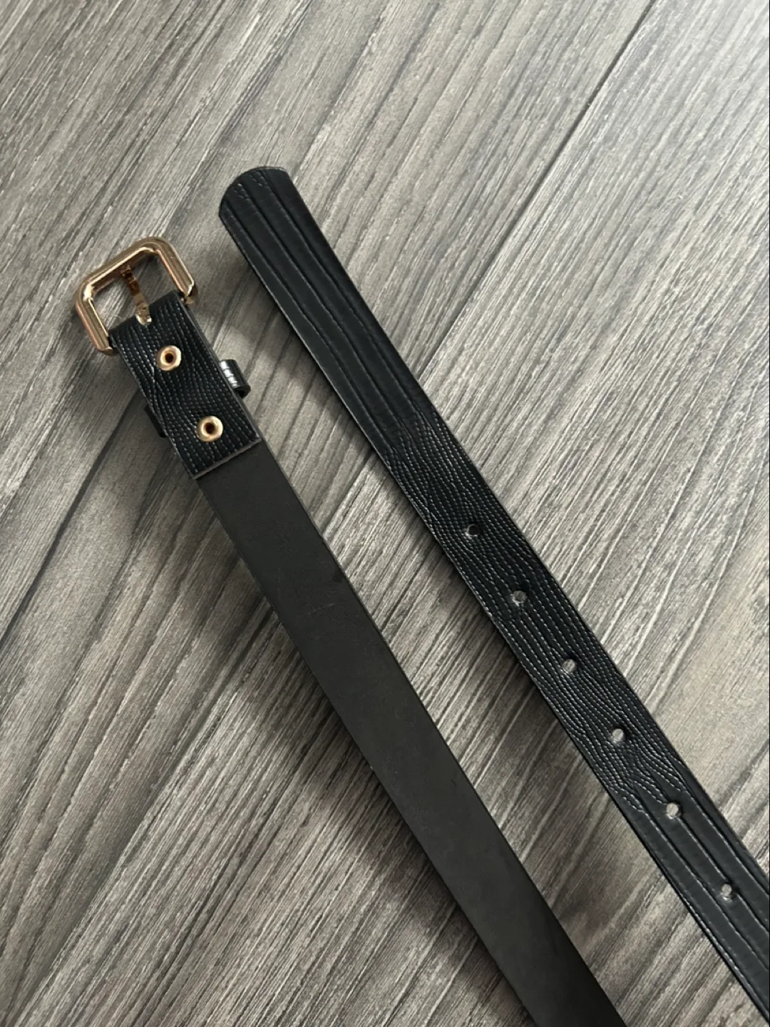 (New) Black Leather Belt with Gold Buckle thumbnail