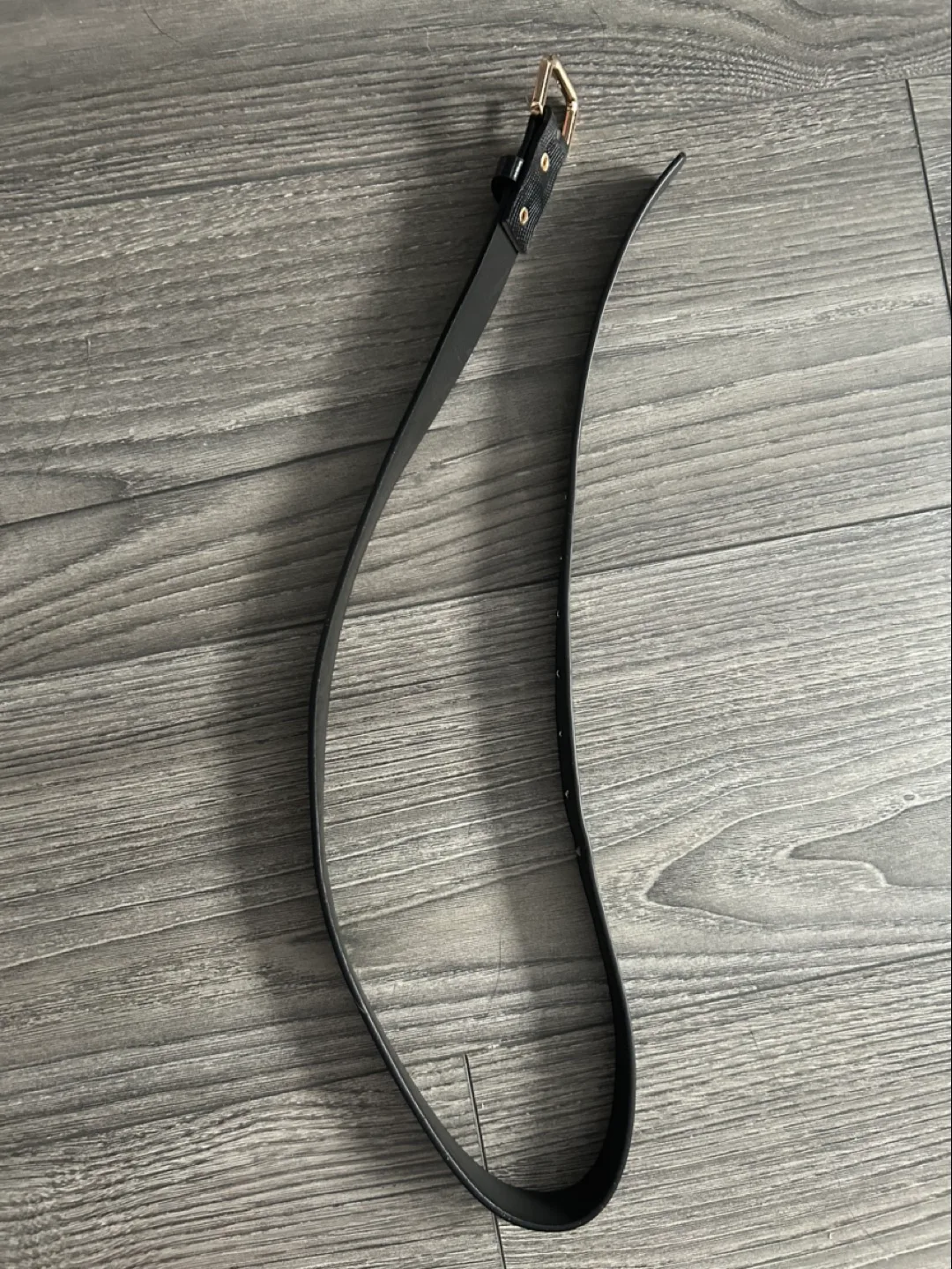 (New) Black Leather Belt with Gold Buckle image indicator(2)