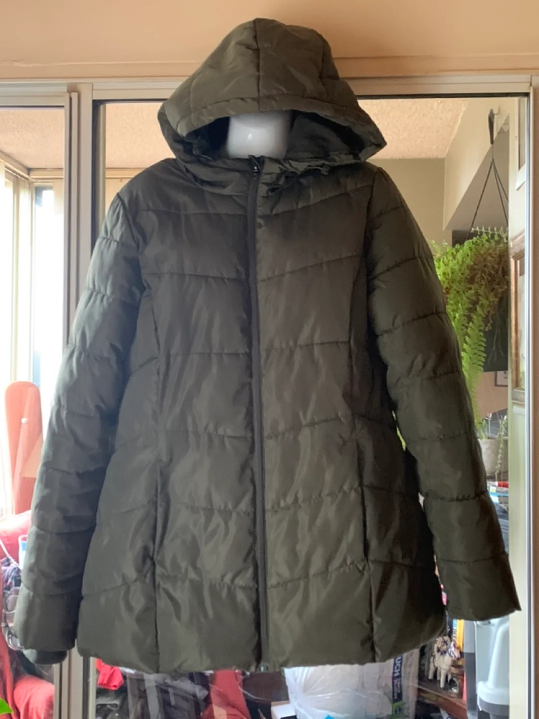 George Women's Olive Green Hooded Puffer Jacket - Size M thumbnail