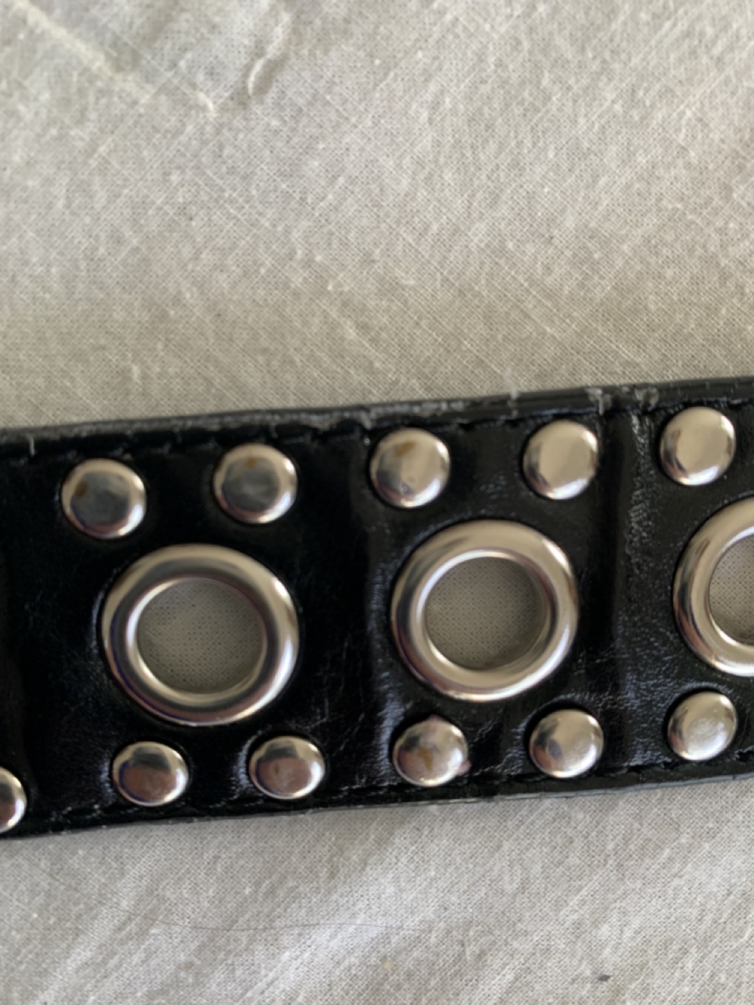 Black Leather Belt with Metal Grommets - Size 34 - photo 3