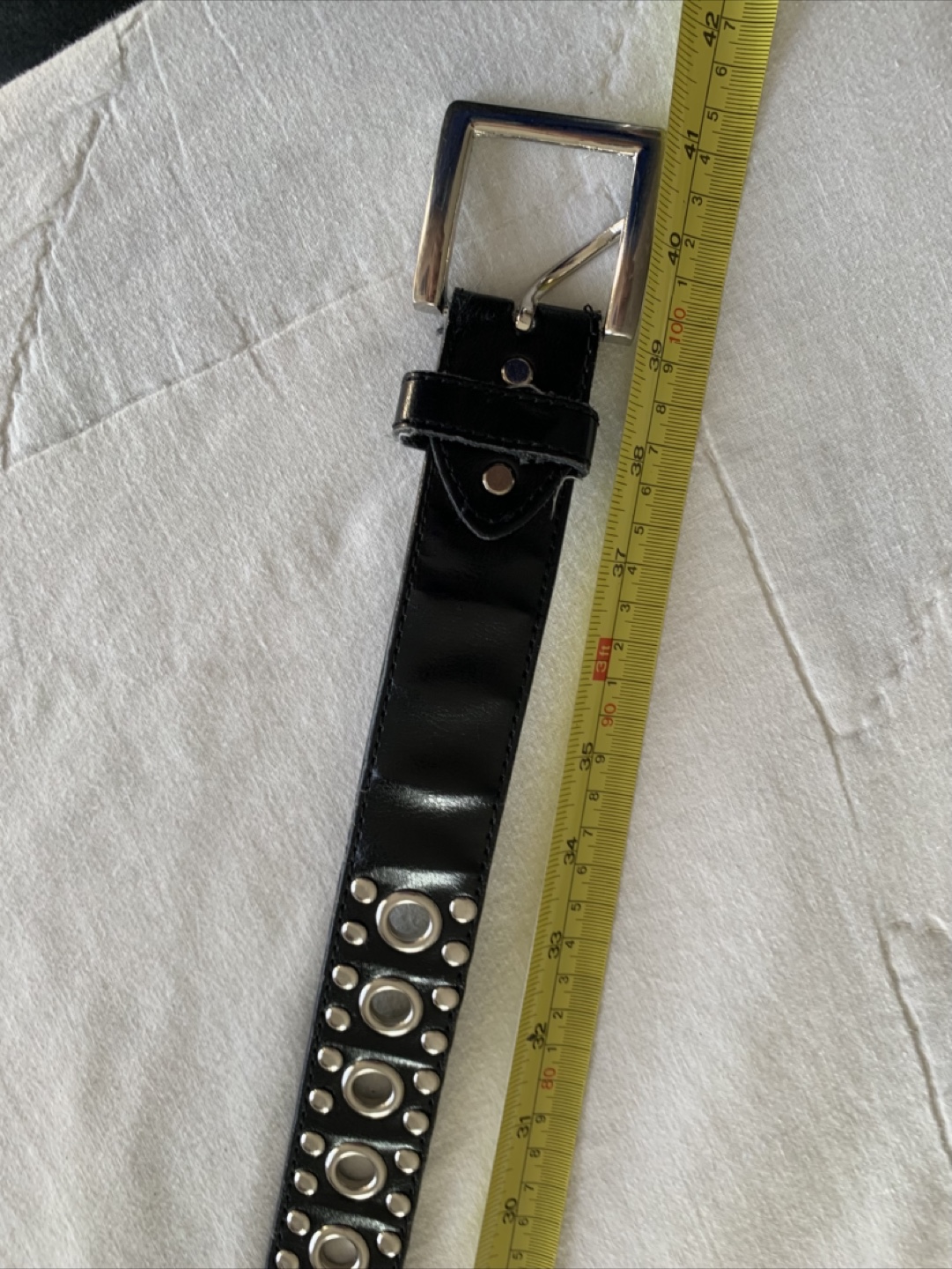 Black Leather Belt with Metal Grommets - Size 34 - photo 2