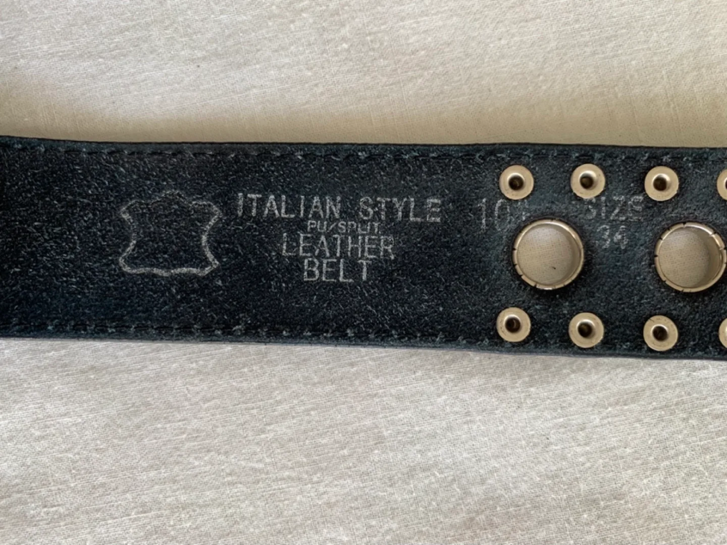 Black Leather Belt with Metal Grommets - Size 34 thumbnail