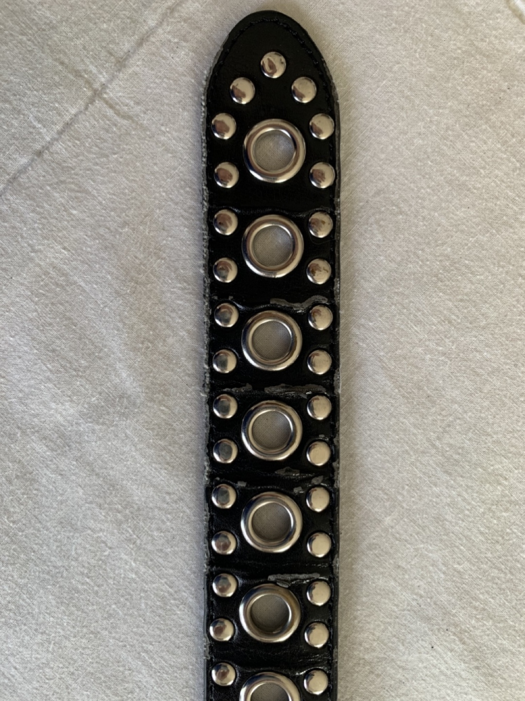 Black Leather Belt with Metal Grommets - Size 34 - photo 4