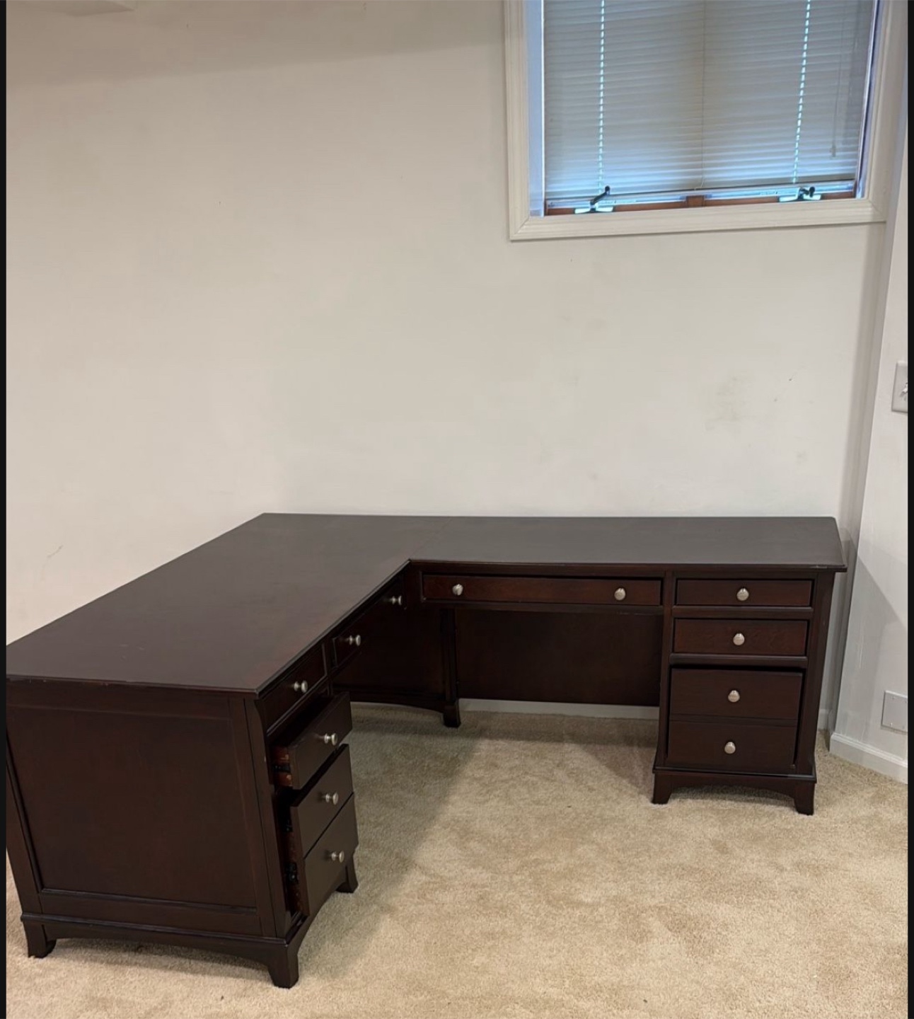 L-Shaped Dark Wood Executive Desk