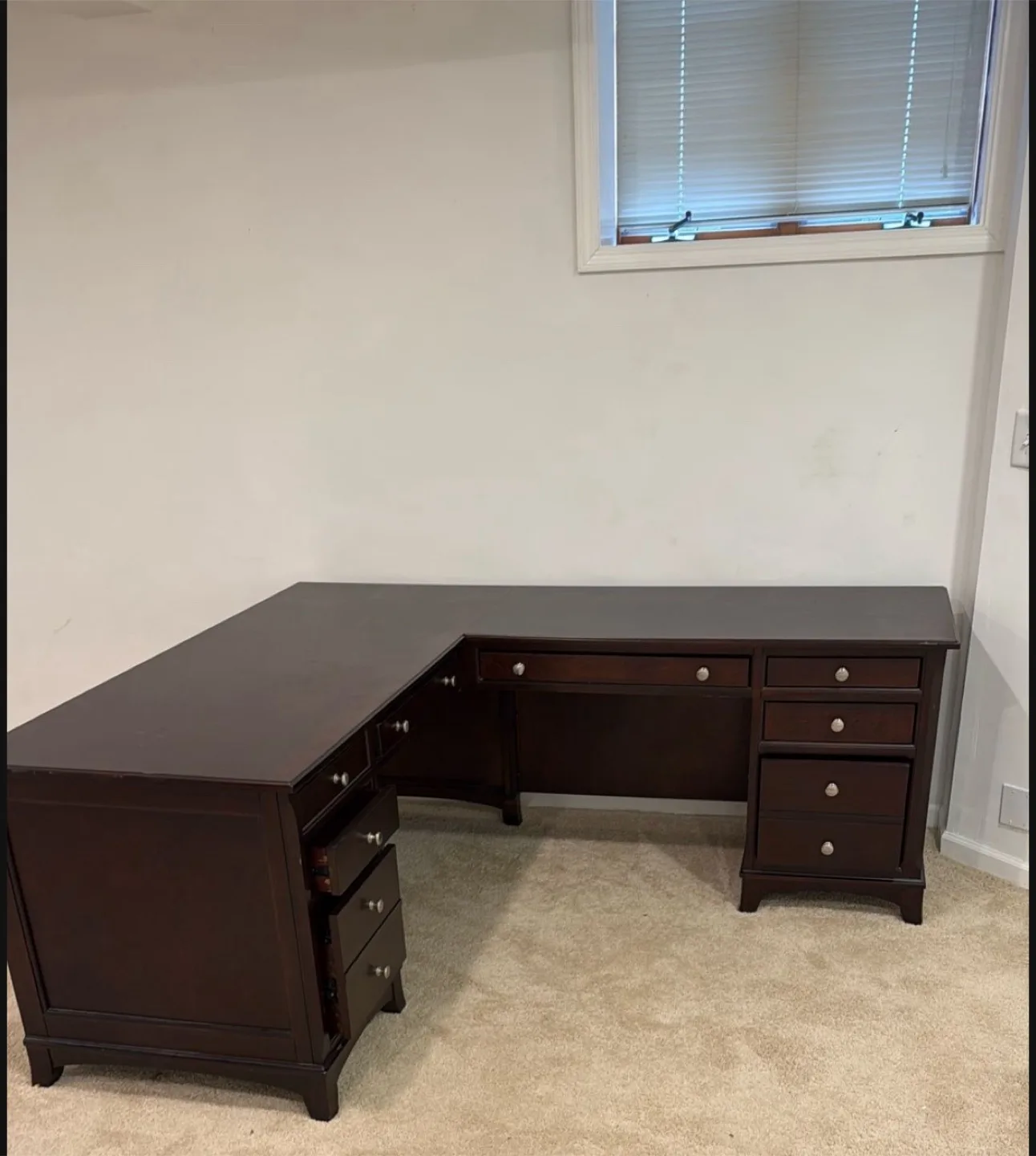 L-Shaped Dark Wood Executive Desk thumbnail