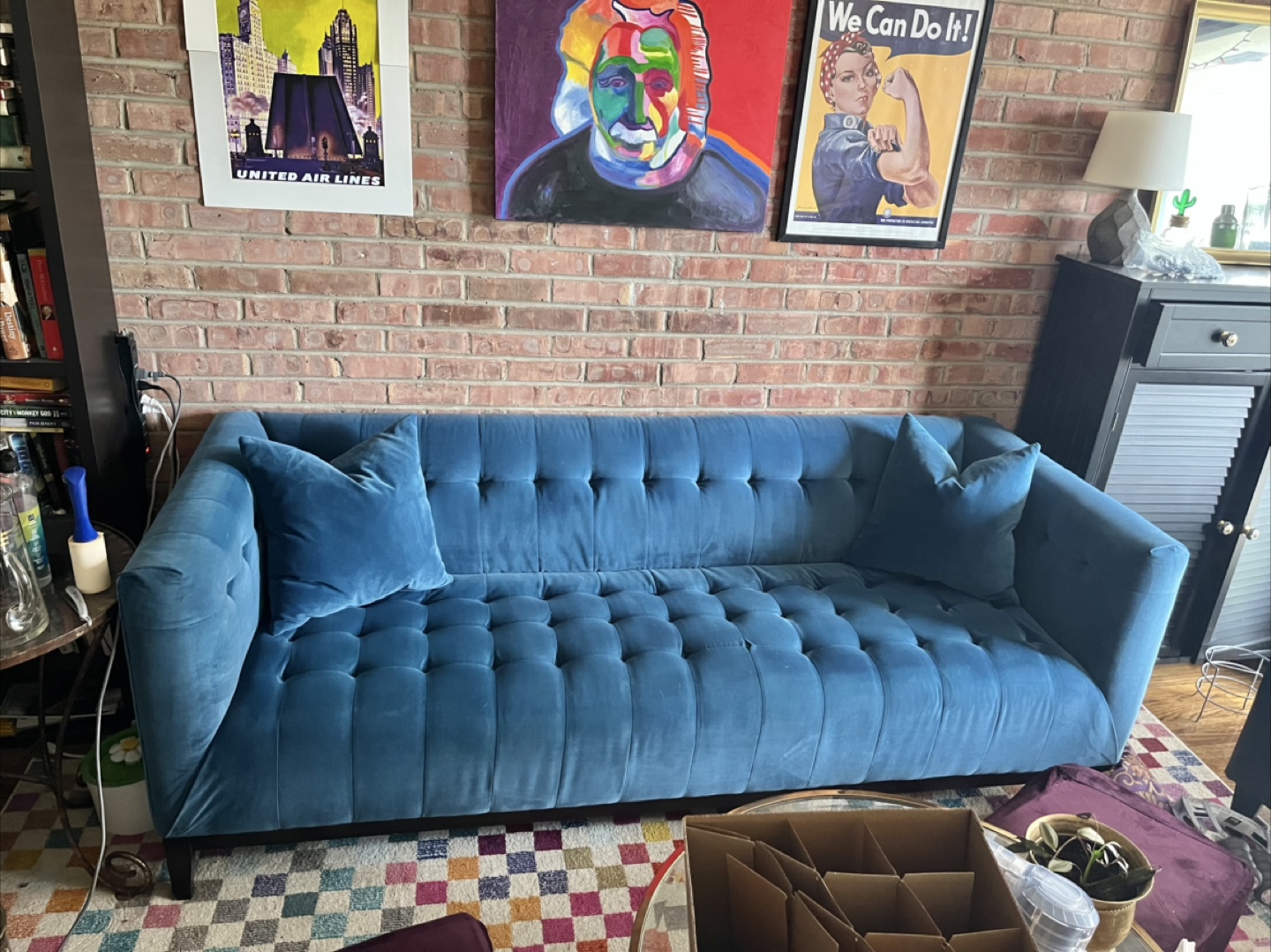 Blue Velvet Tufted Sofa - photo 2