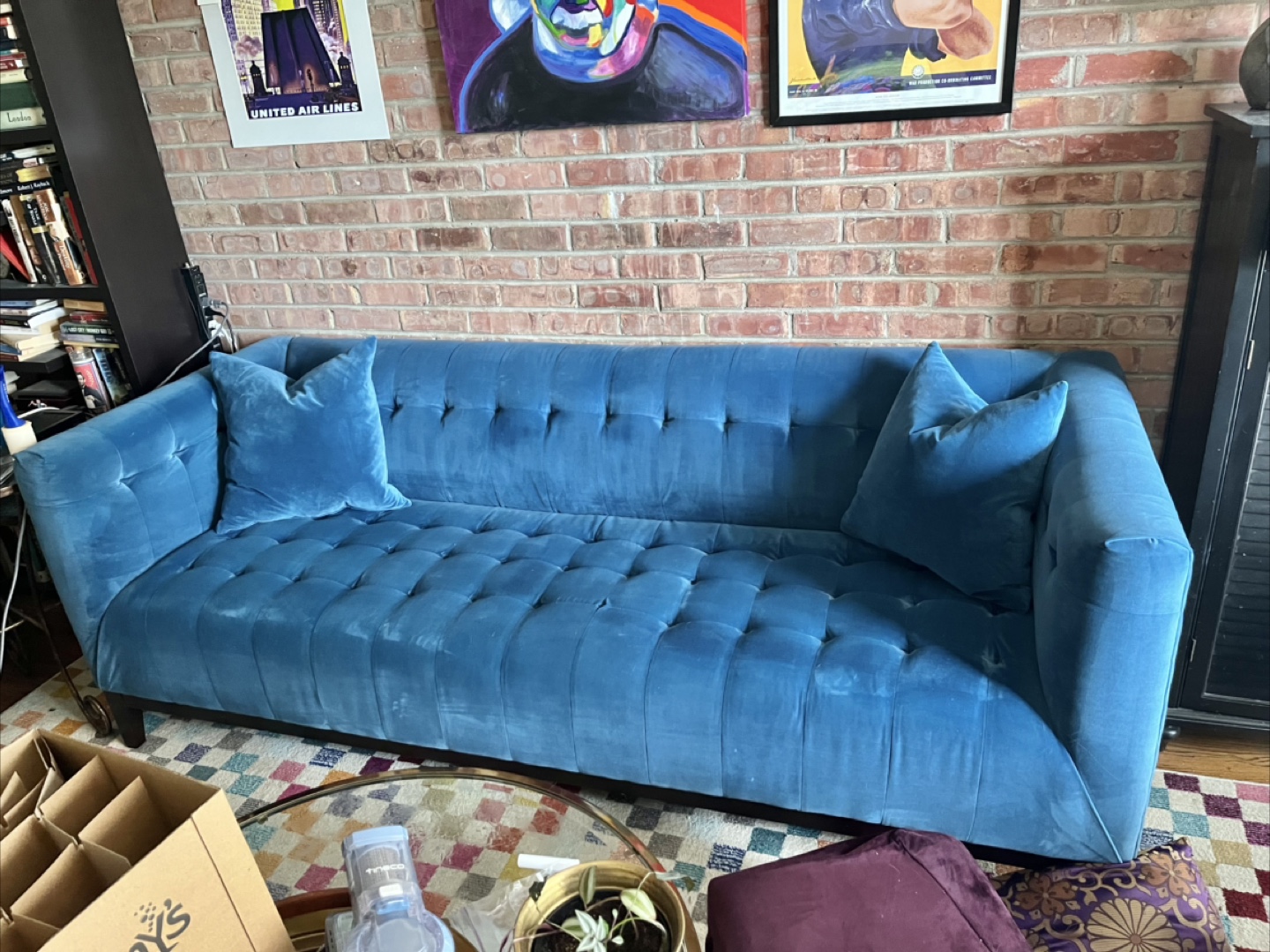 Blue Velvet Tufted Sofa