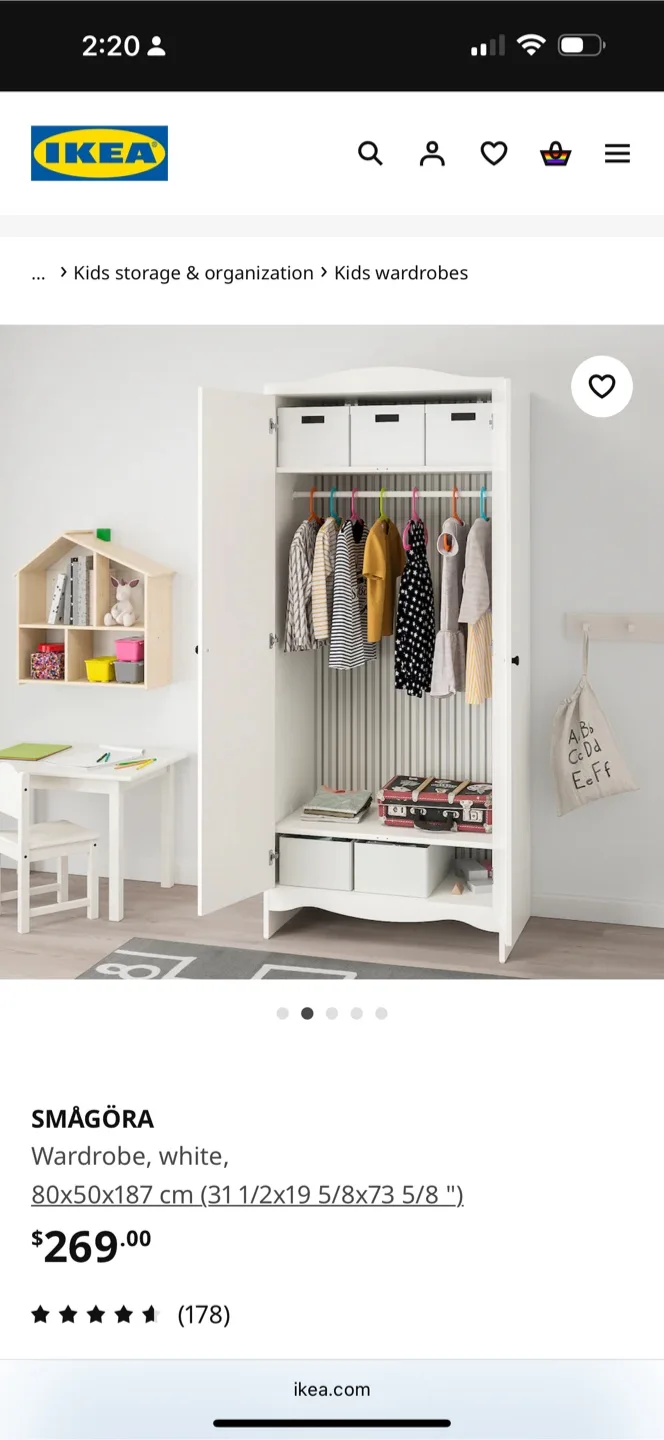 IKEA SMÅGÖRA Wardrobe - White Children's Armoire thumbnail