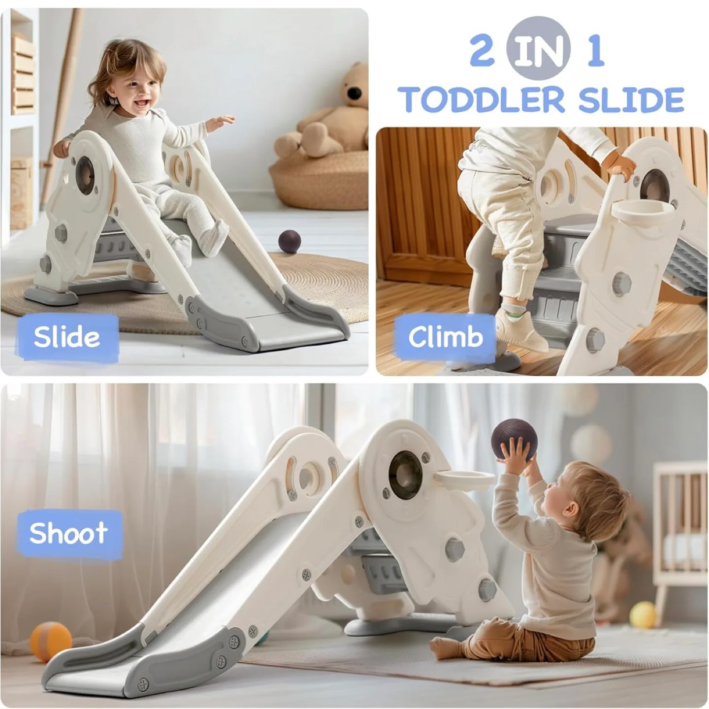 Toddler Slide Set, Foldable Kids Toddler Indoor Slide Playset image indicator(2)