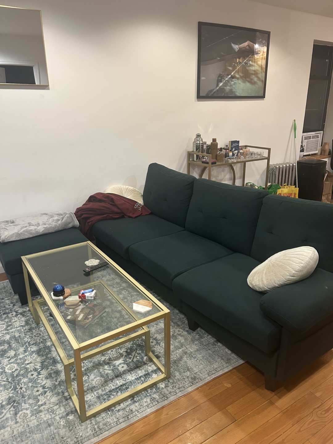 Dark Green Sectional Sofa with Ottoman - photo 2