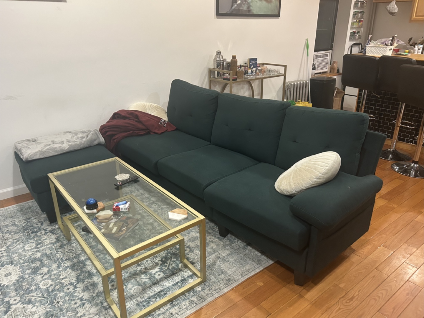 Dark Green Sectional Sofa with Ottoman - photo 3