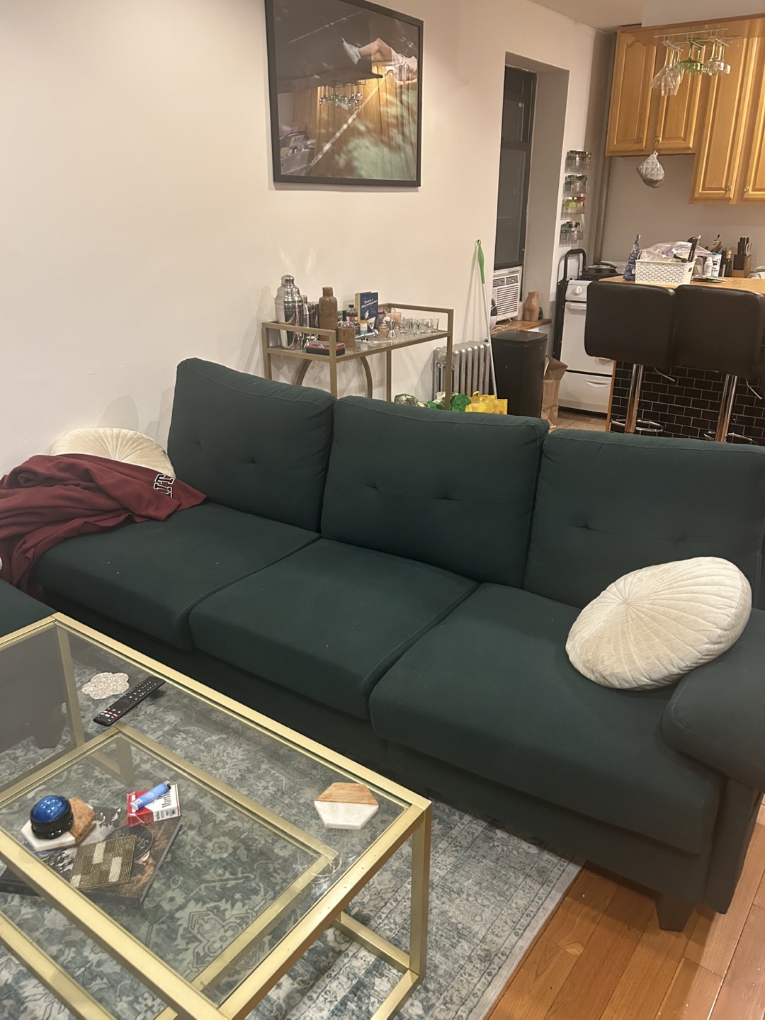 Dark Green Sectional Sofa with Ottoman