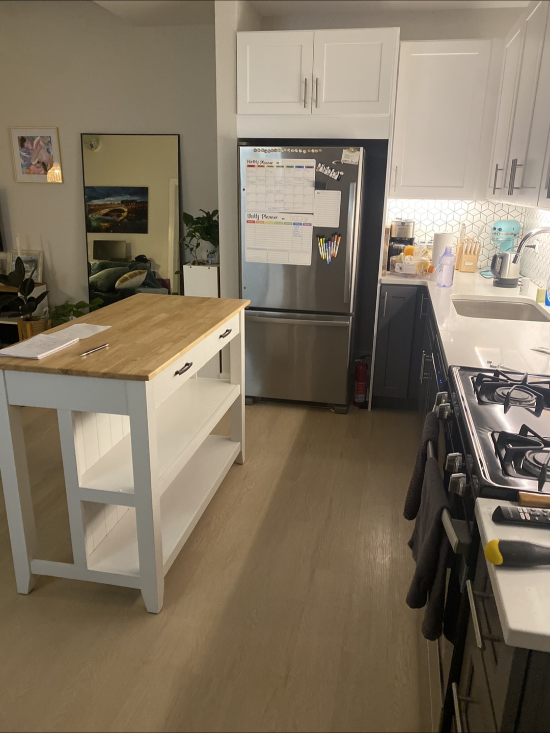 White Kitchen Island with Butcher Block Top - photo 2