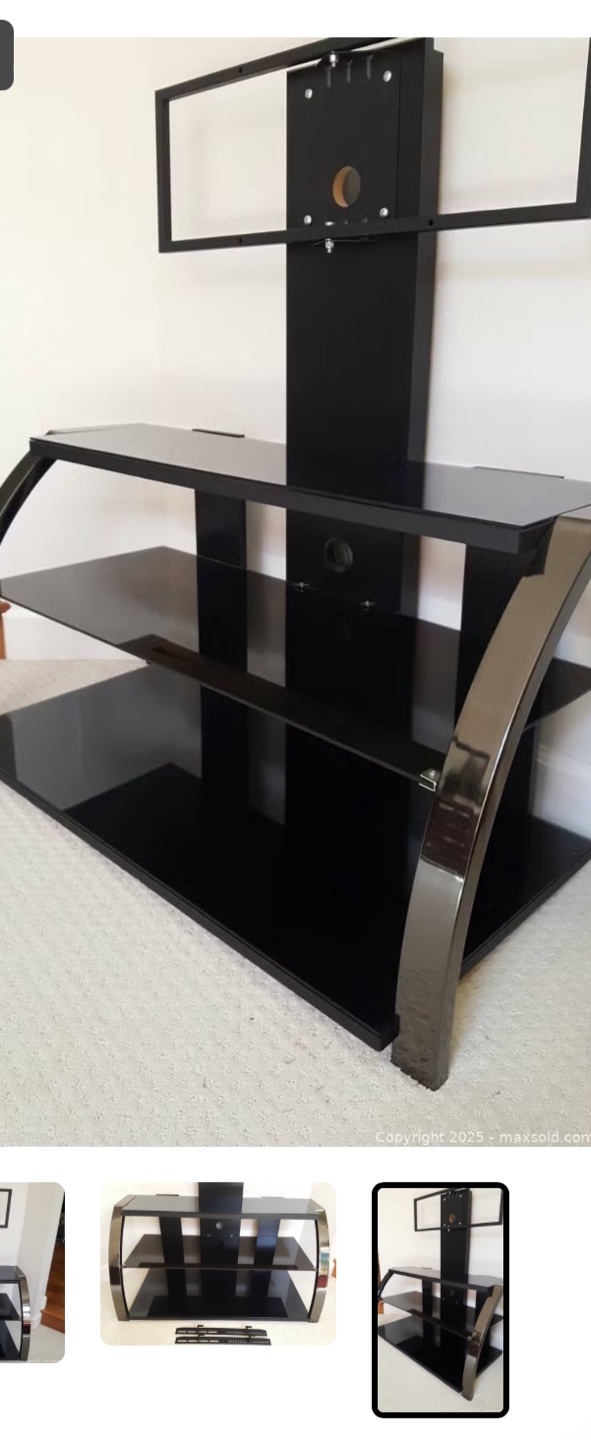 Sleek Black Glass TV Stand with Metal Accents