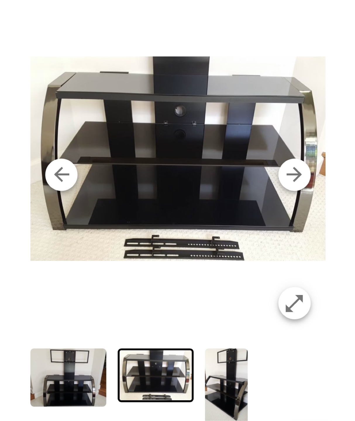 Sleek Black Glass TV Stand with Metal Accents - photo 2