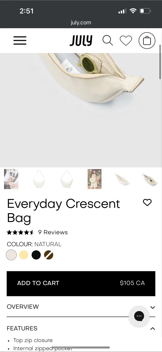 Brand New JULY Everyday Crescent Bag - Beige image indicator(8)