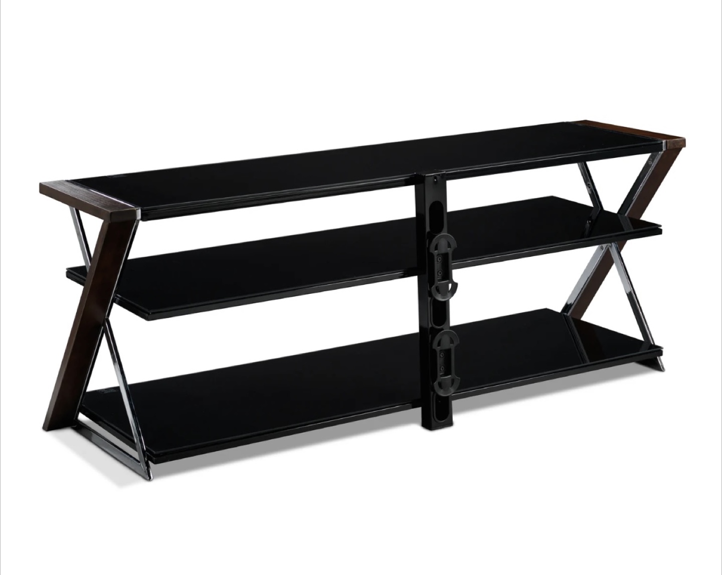 Three-shelf TV Stand with Black Glass and Wood Accents - photo 4