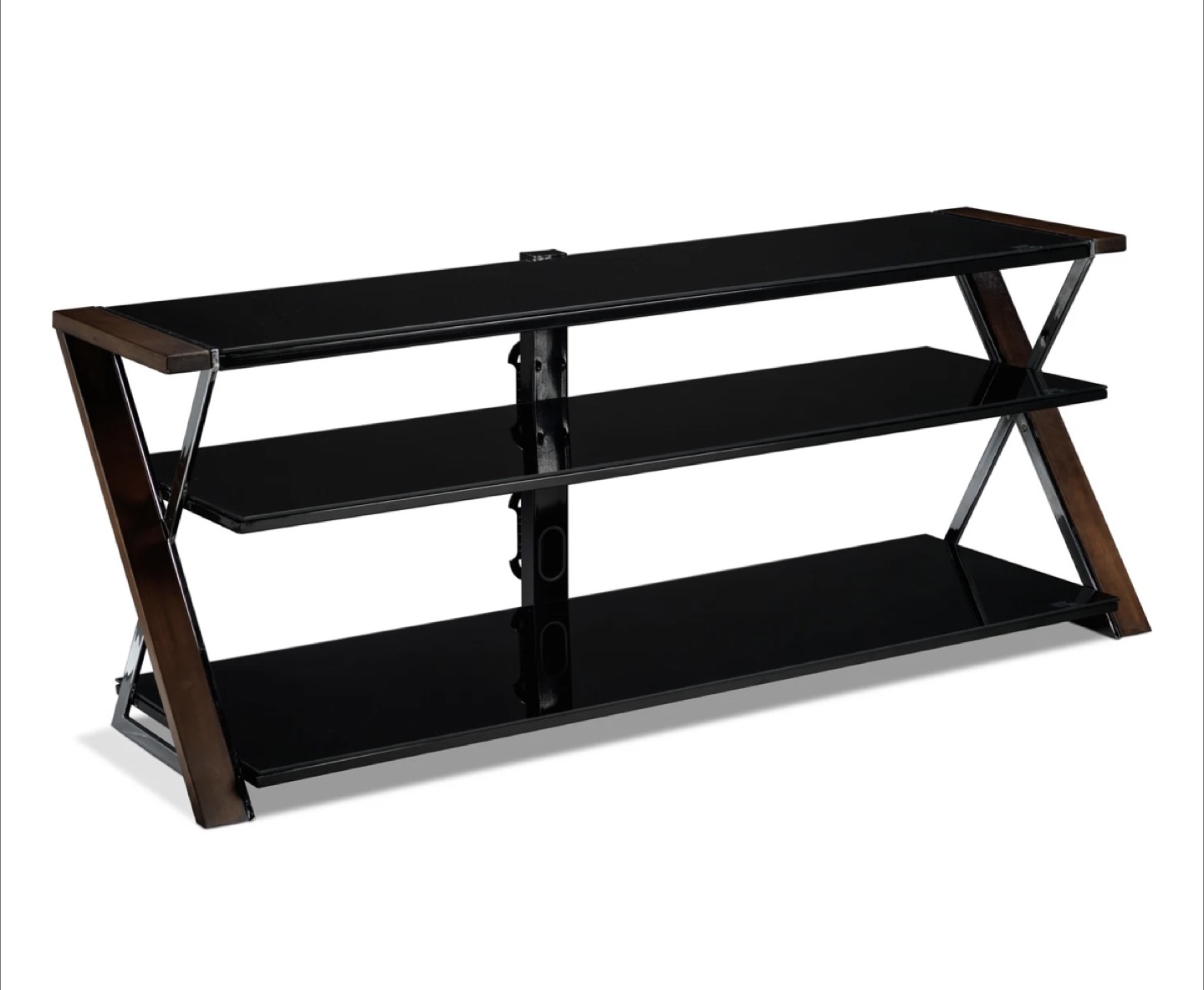 Three-shelf TV Stand with Black Glass and Wood Accents - photo 3