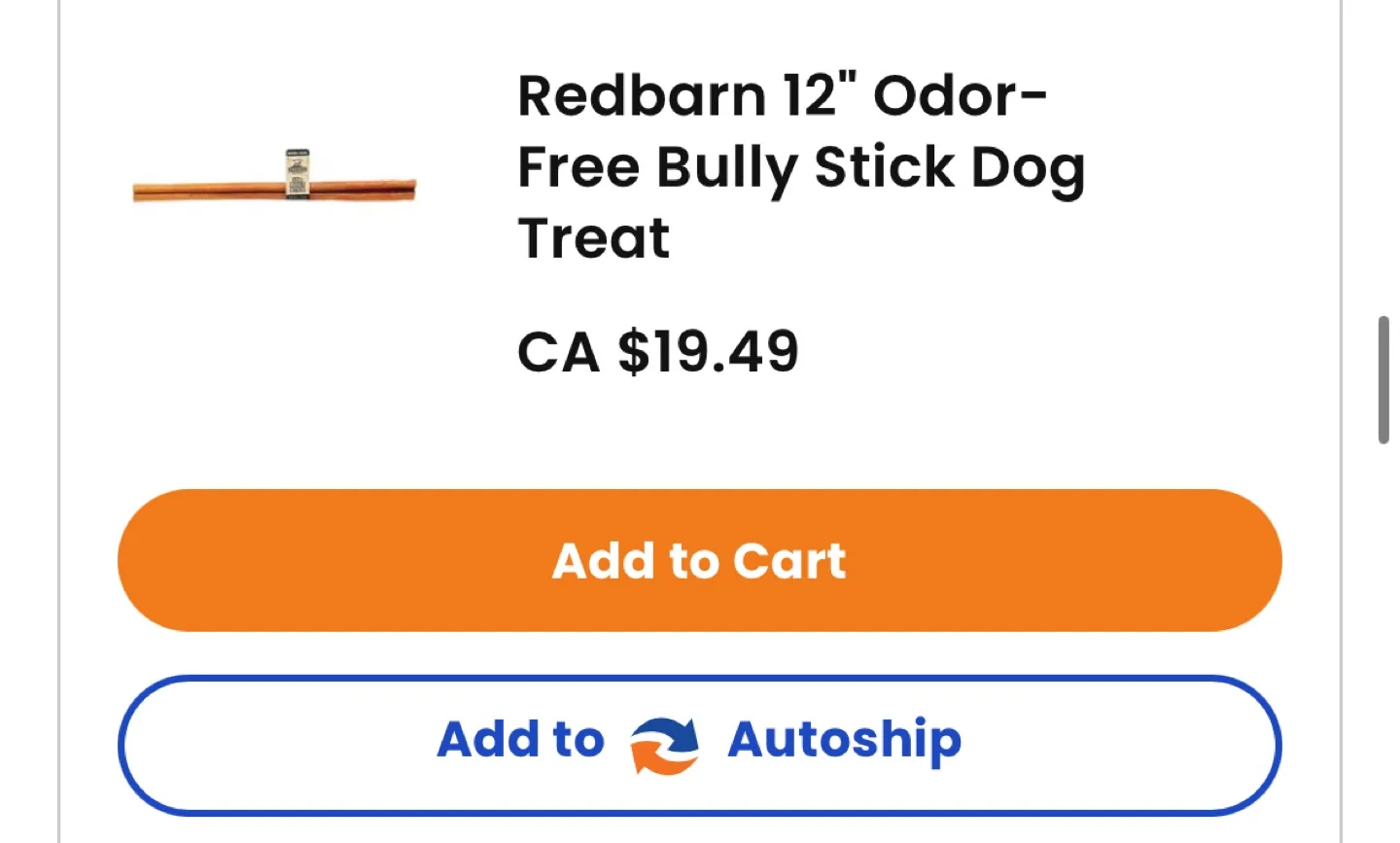 Redbarn 12" Odor-Free Bully Stick Dog Treat thumbnail
