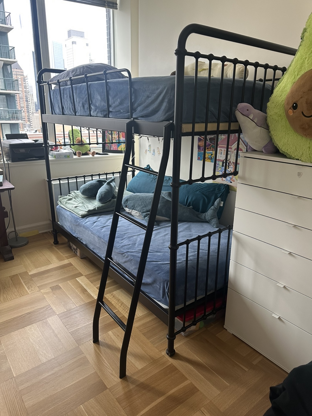 Black Metal Twin over Twin Bunk Bed with Ladder - photo 2