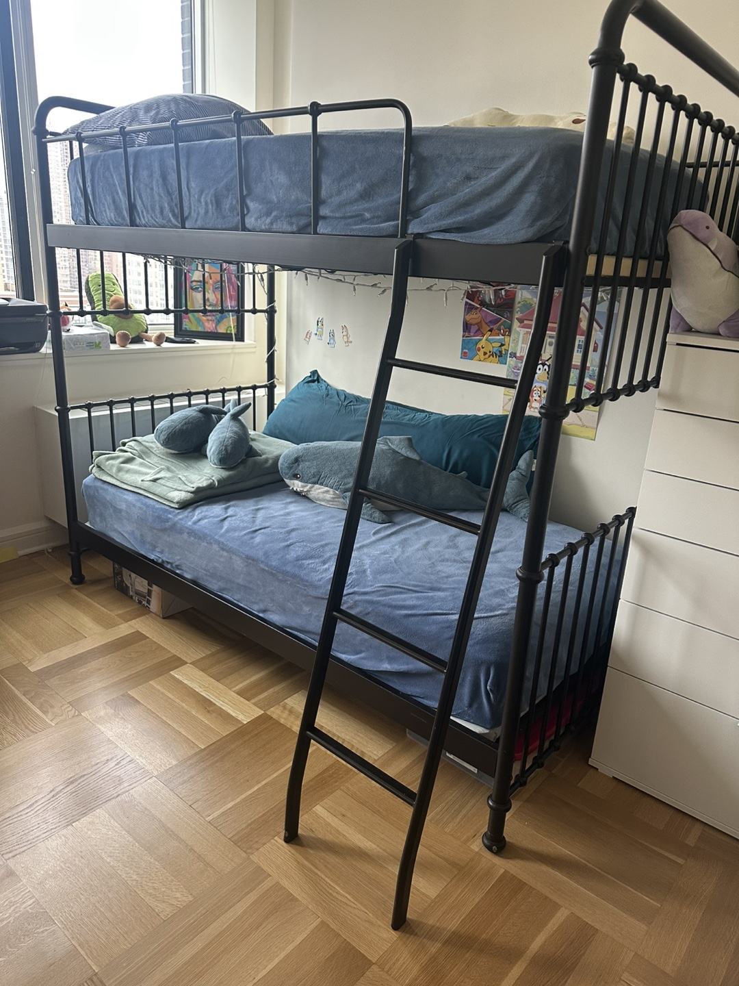 Black Metal Twin over Twin Bunk Bed with Ladder - photo 3