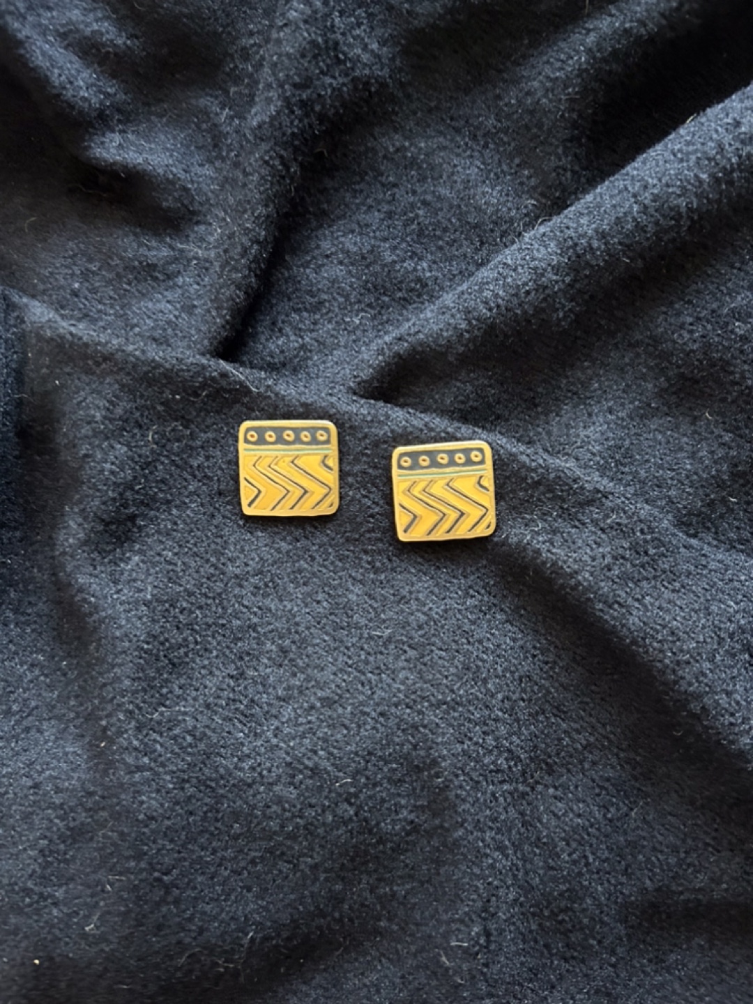 Laurel Burch- “Raindance” Vintage Gold Tone Square Earrings