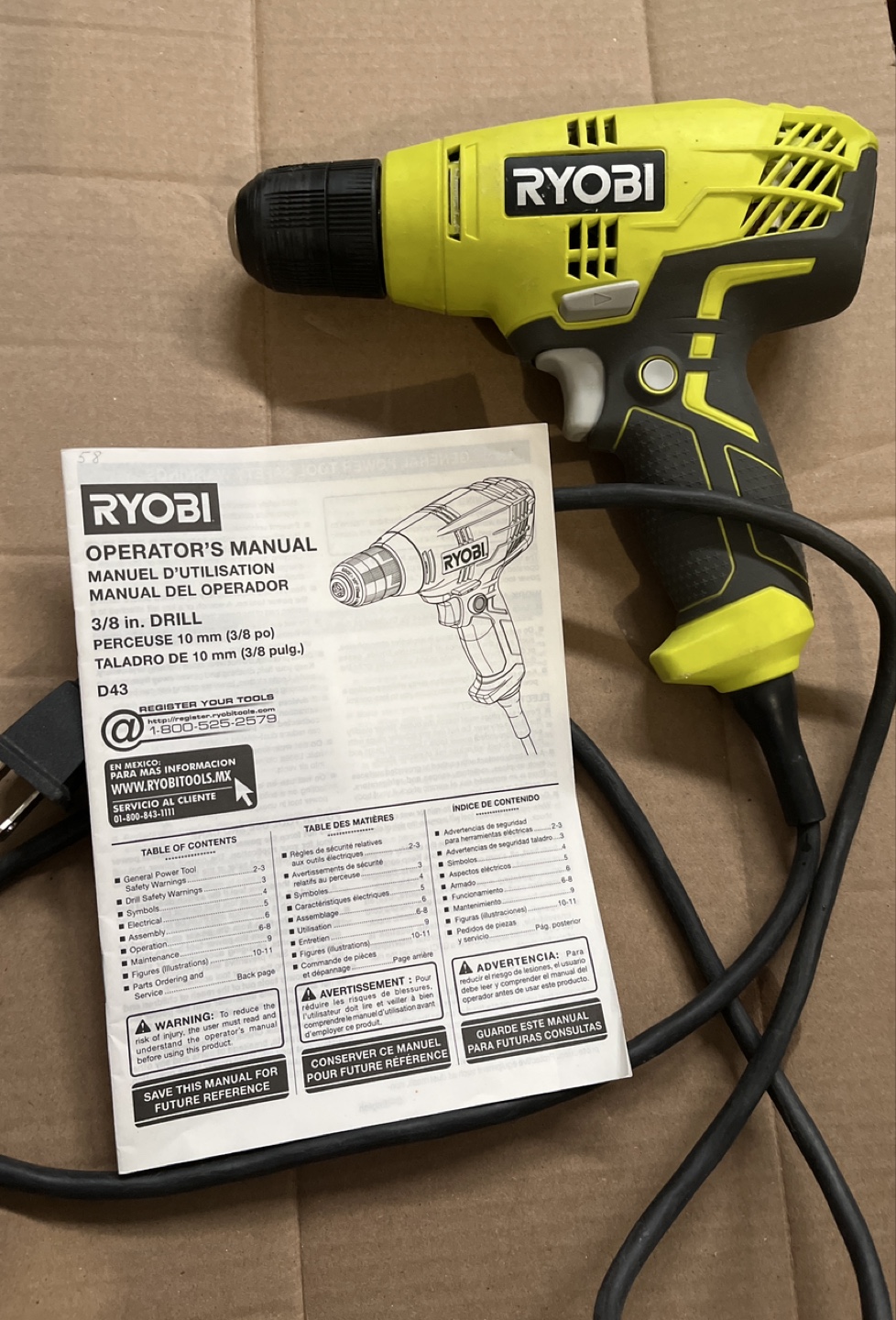 RYOBI 3/8 in. Corded Drill D43