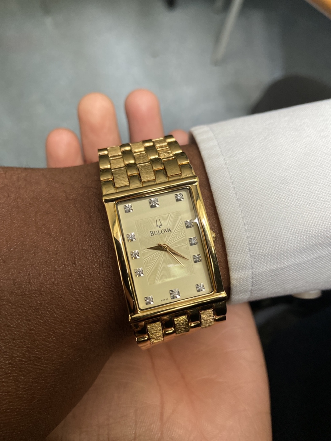 Bulova Gold Tone Rectangular Watch with Diamonds - photo 3