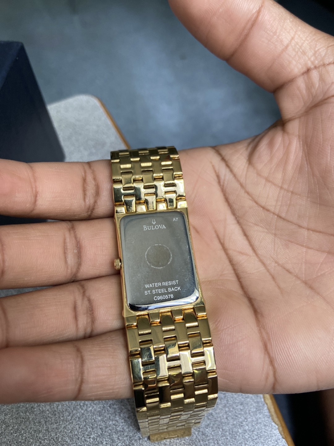 Bulova Gold Tone Rectangular Watch with Diamonds - photo 4