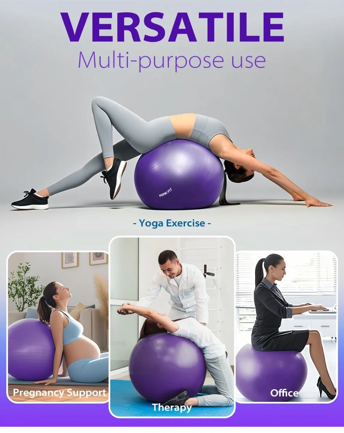 New in box MINK.FIT Exercise Ball - Purple 19”-22” with pump image indicator(3)